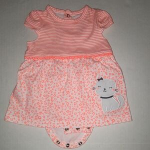 Carters embroidered kitty cat onesie dress stripes orange animal print snaps